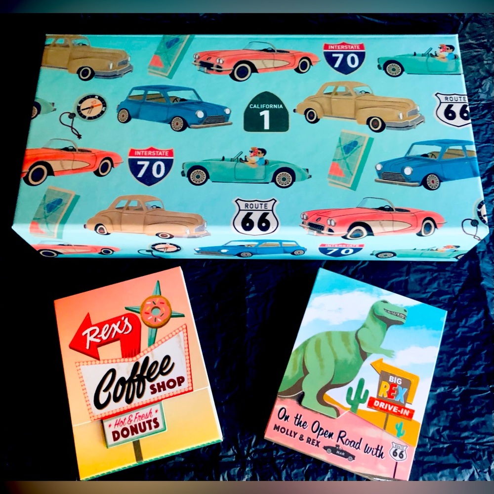Molly & Rex Roadtrip Themed Retro Trinket/Storage Box and Notepads Custom Set